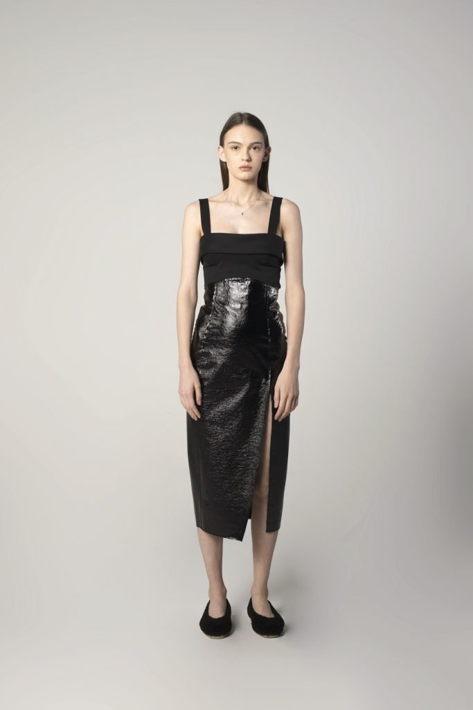Leather Slit Skirt in Black