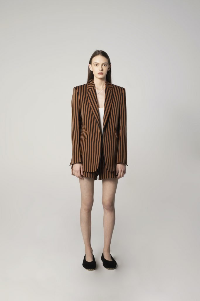Single-breasted Tux Jacket in Black and Brown Stripes Print