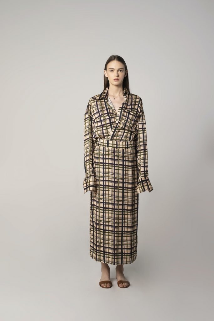 Viscose Oversized Shirt in Check Print
