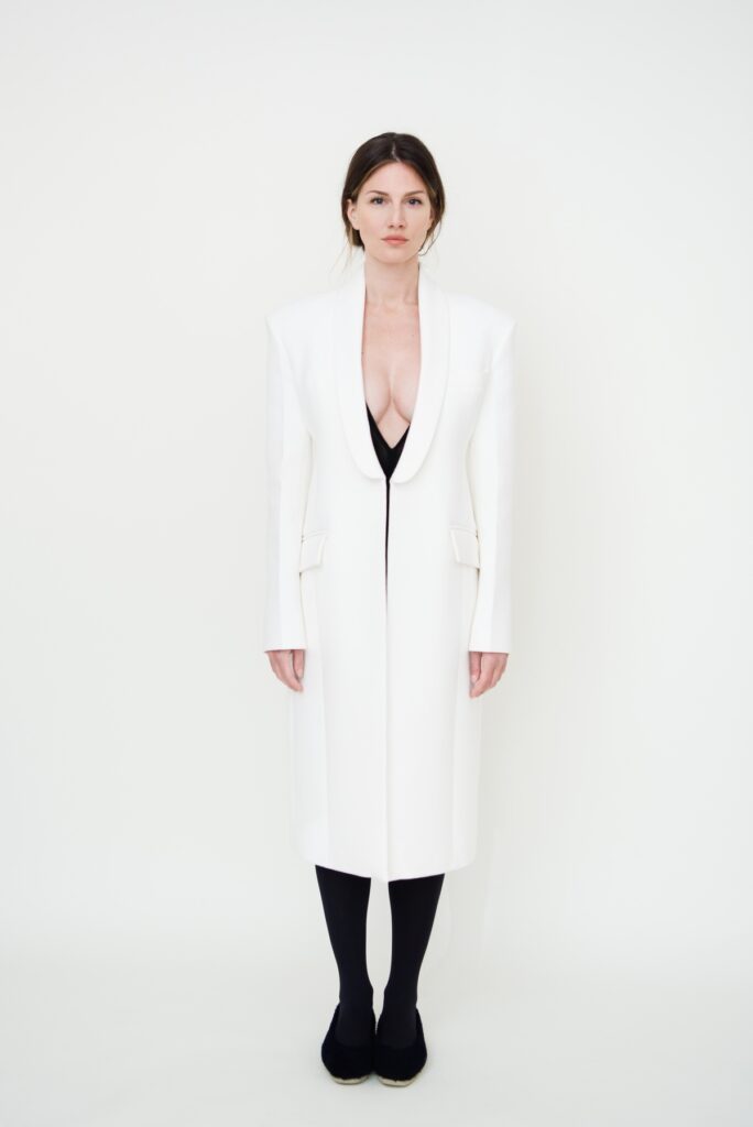 Open Wool Coat in White