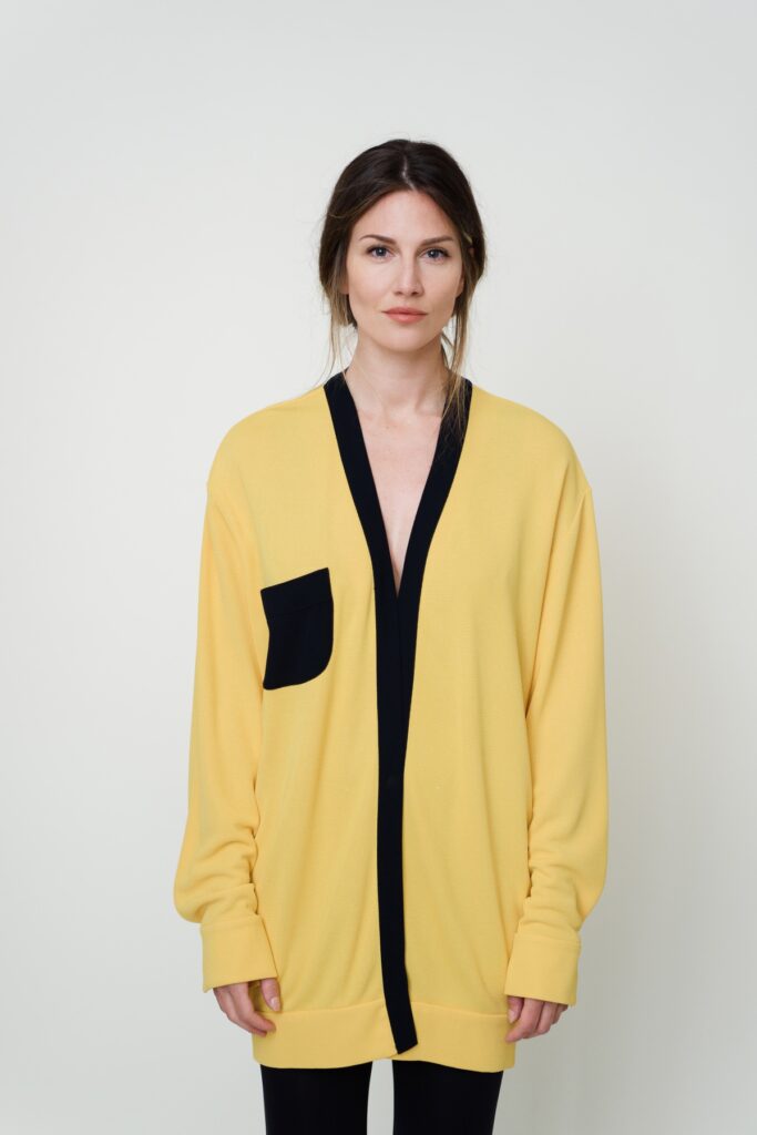 Soft Wool Cardigan in Yellow and Navy Blue