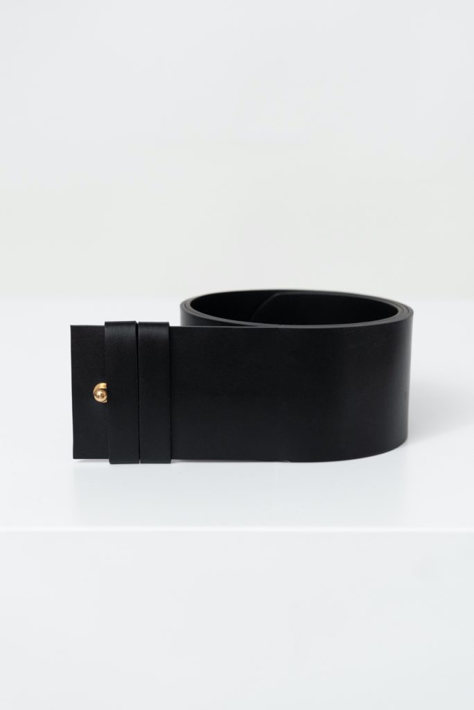 Wide High-Waist Leather Belt in Black