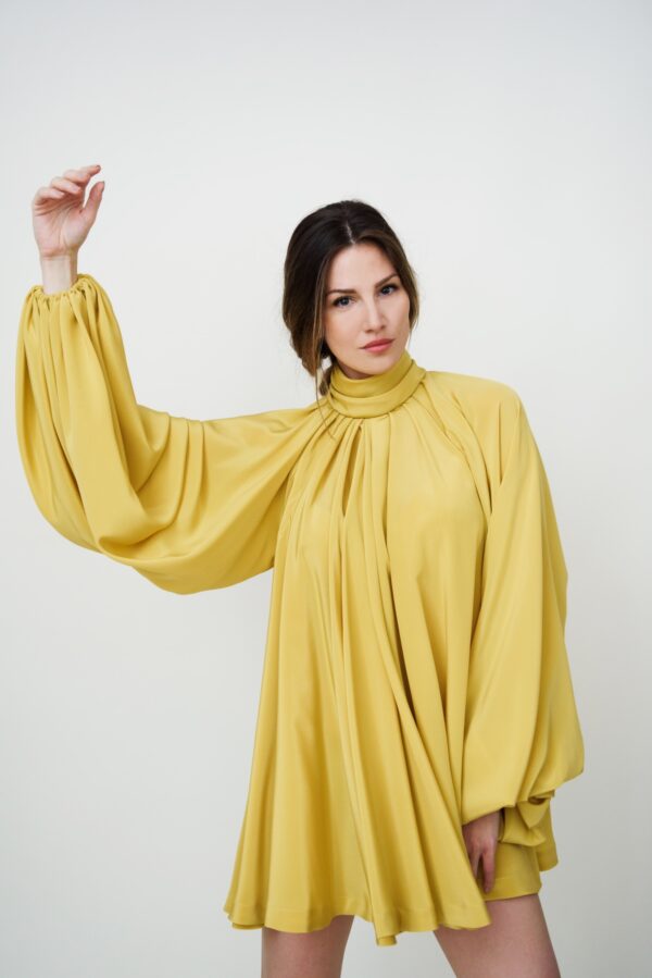marija tarlac balloon sleeve mini dress in mustard yellow 2 1