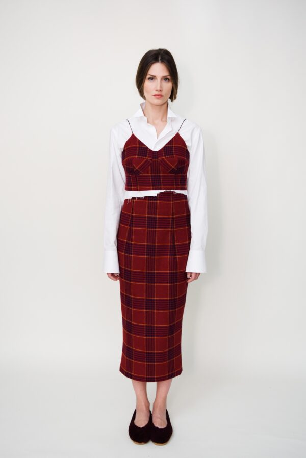 Checked Wool Pencil Skirt