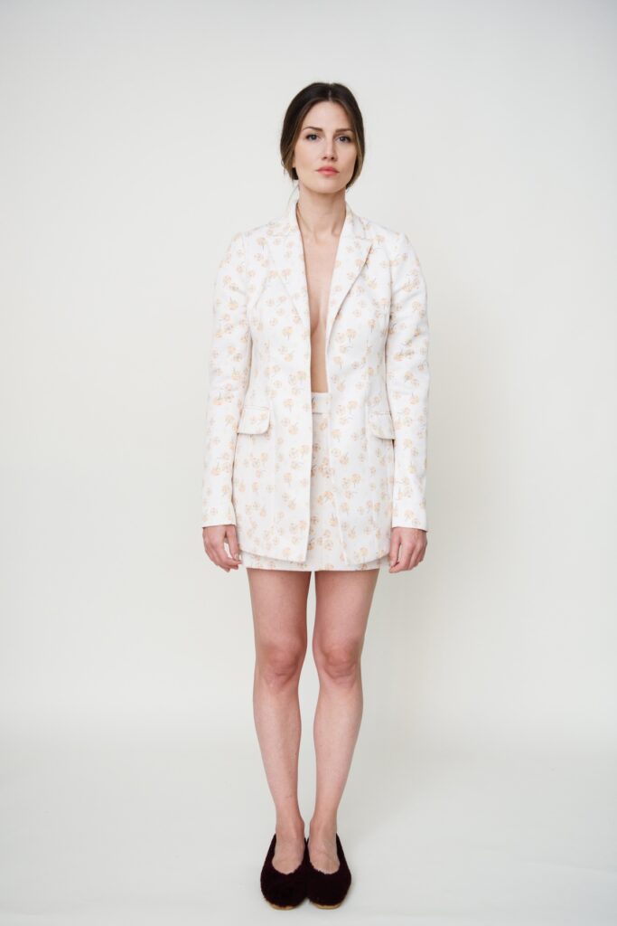 Tailored Jacket in White-Flower Print