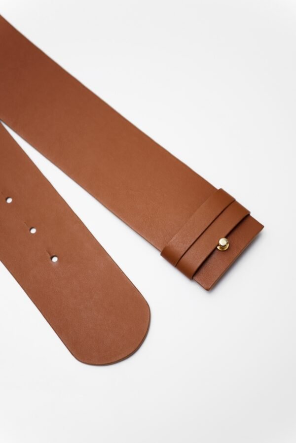 marija tarlac wide high waist leather belt in camel 1