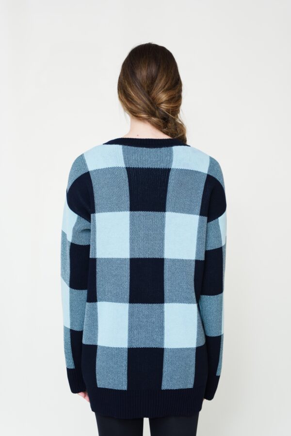 marija tarlac checked knit sweater in black and blue 1