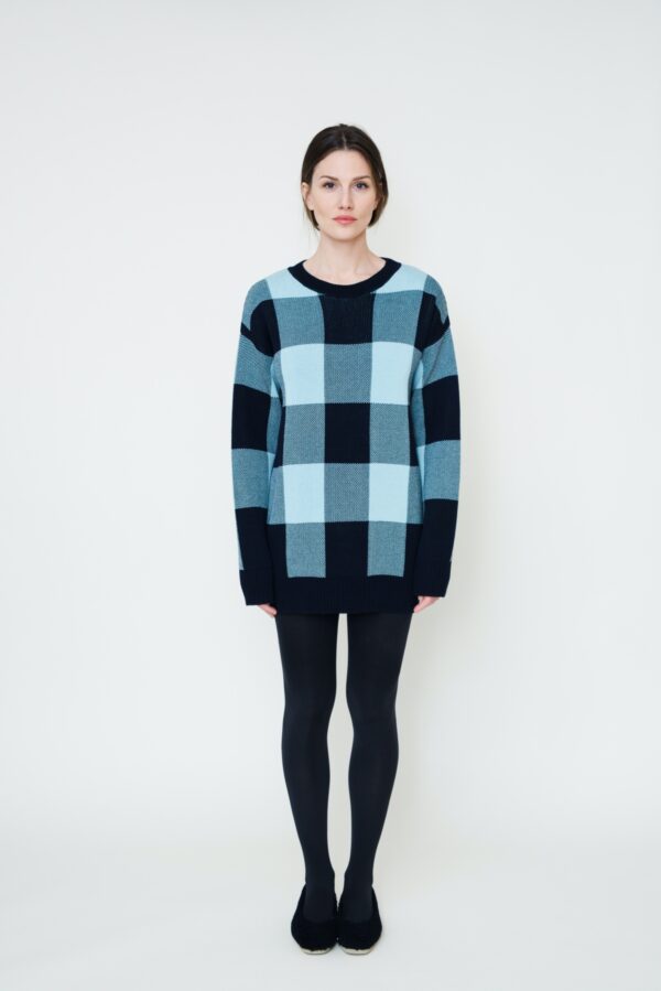 marija tarlac checked knit sweater in black and blue 3