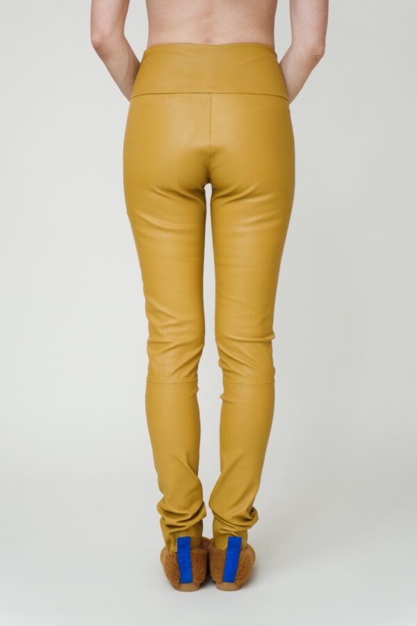 marija tarlac leather leggings in mustard yellow 2