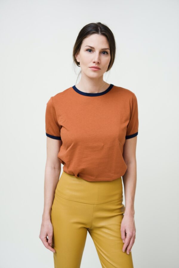 Short Sleeves Orange Cotton Shirt
