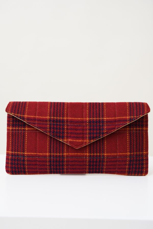 Wool Envelope Clutch-Checked Red