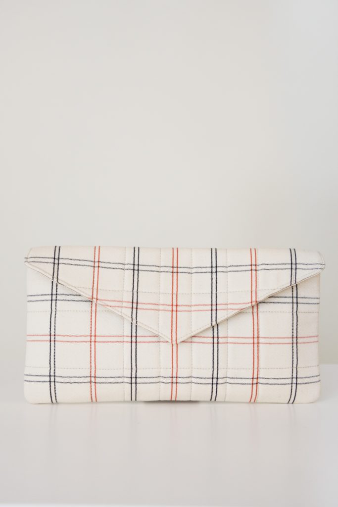 Wool Envelope Clutch-Checked White