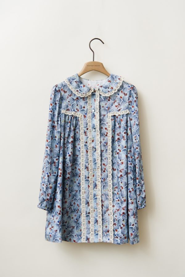 Blue Floral Dandelion Dress with Long Sleeves