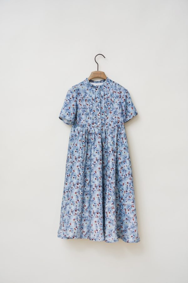 Blue Floral Dandelion Dress with Short Sleeves