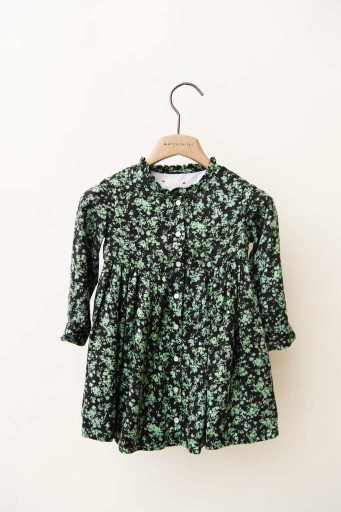 Buttoned Black and Green Floral Dress