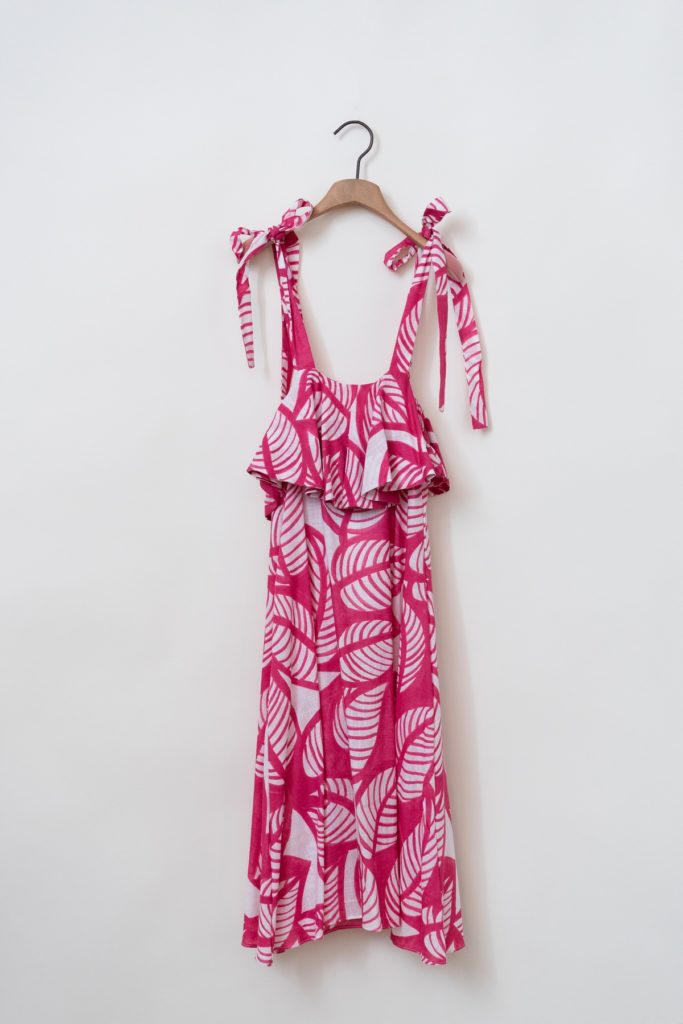 Cotton Tie-Strap Dress in Pink Print
