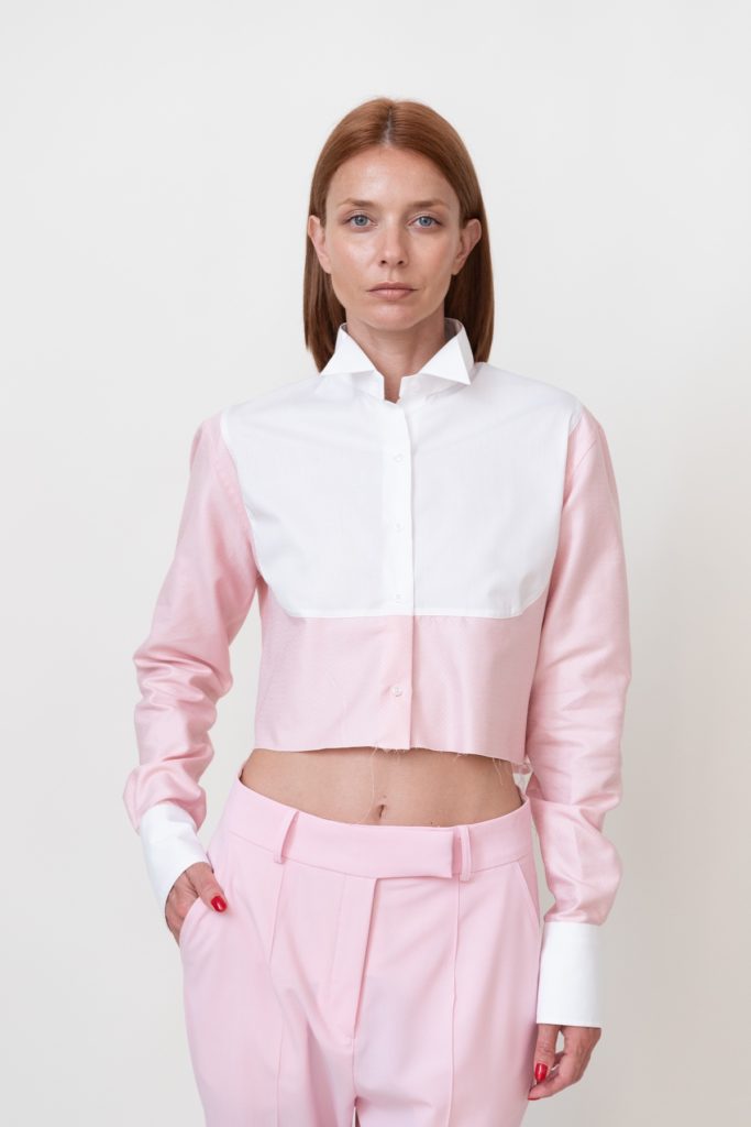 Cropped Pink/White Cotton Shirt