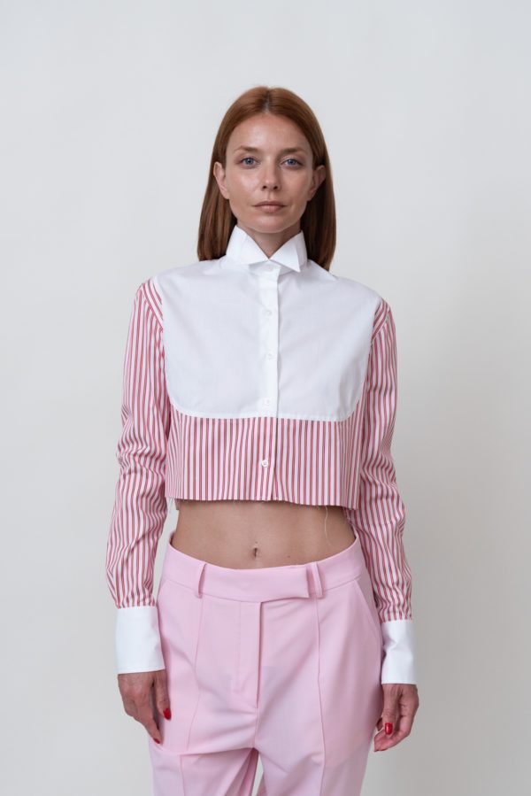 Cropped White/Red Stripes Shirt