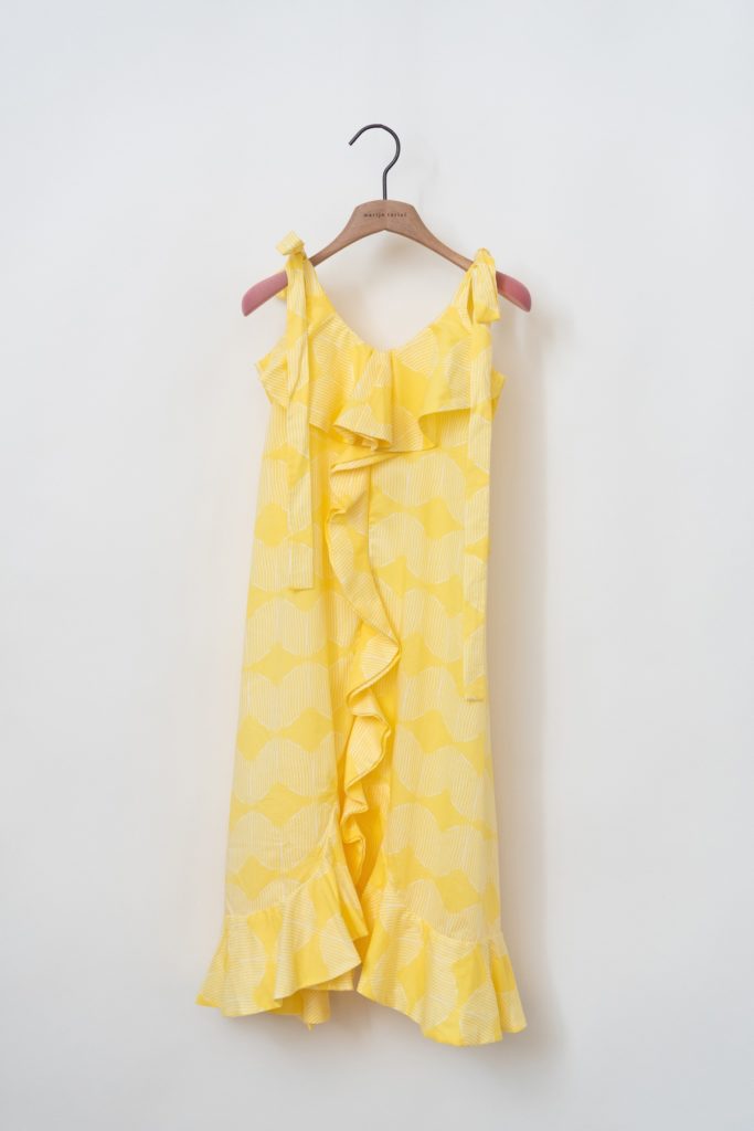 Ruffle Sleeveles Yellow Print Dress