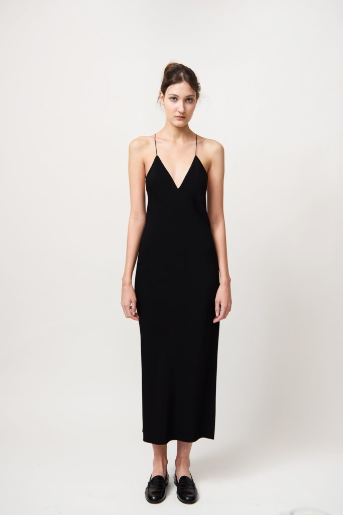 Black Midi Lingerie Dress with Open Back