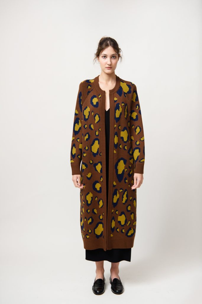 Long Brown-Yellow Wool Cardigan