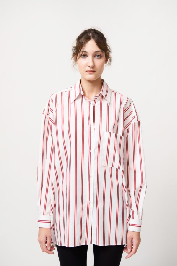 Oversized  Red and White Wide stripes cotton shirt