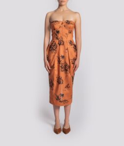 Strapless Midi Dress in Orange Island Print