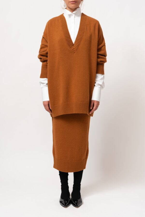 Brown Wool Midi Skirt