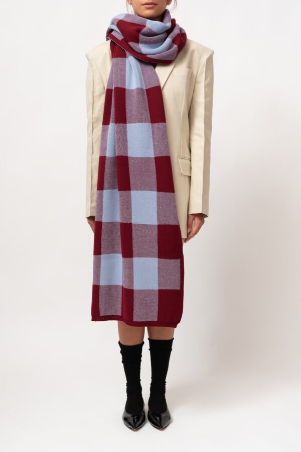 Checkered Oversized Wool Scarf in Blue - Bordeaux