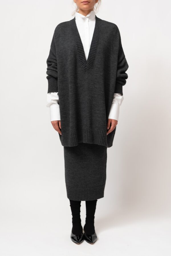 Gray Wool Midi Skirt