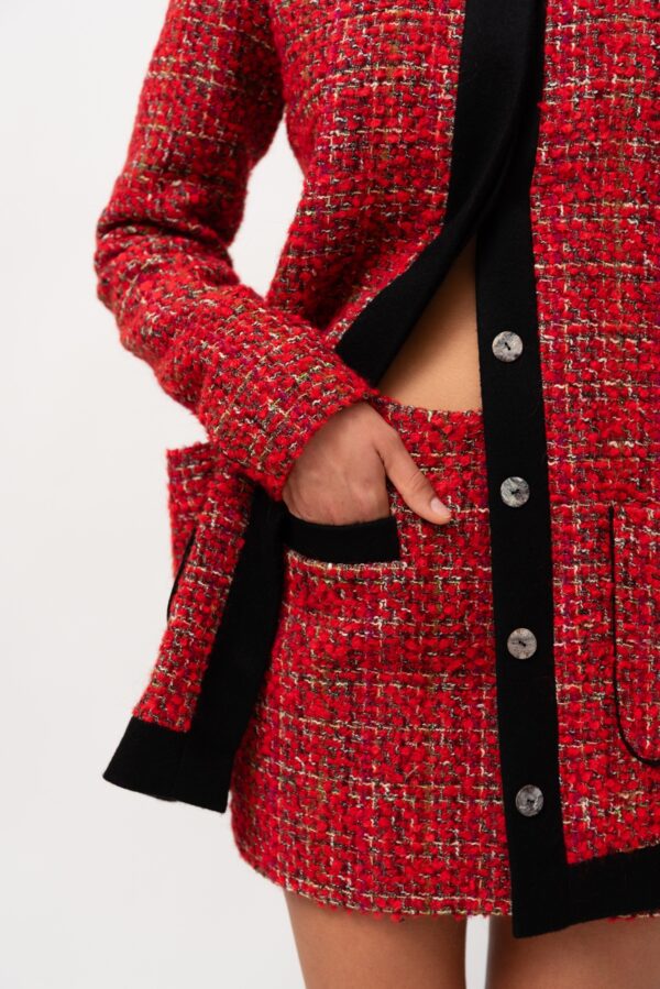 Red Wool Boucle Mini Skirt