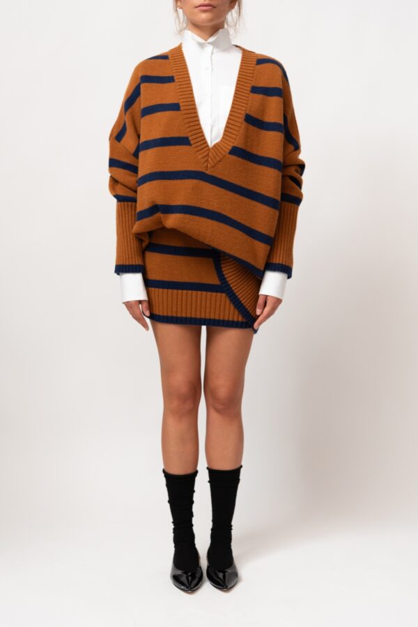 Stripped Wool Mini Skirt / Brown - Blue