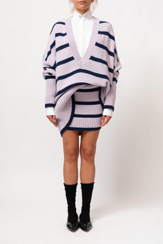 Stripped Wool Mini Skirt / Lavender- Blue