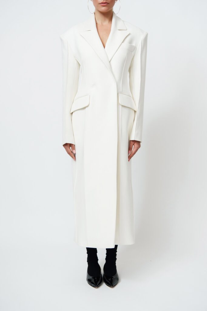 Long Waisted Wool Coat in White