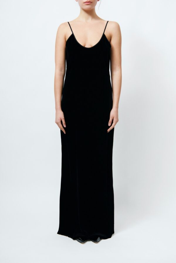 Velvet Long Black Dress with Straps