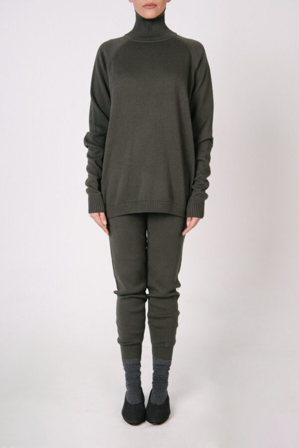 Olive Green Cozy Knitted Set With Turtle Neck