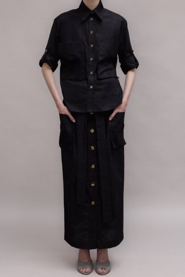 Black Buttoned Shirt & Maxi Skirt Set