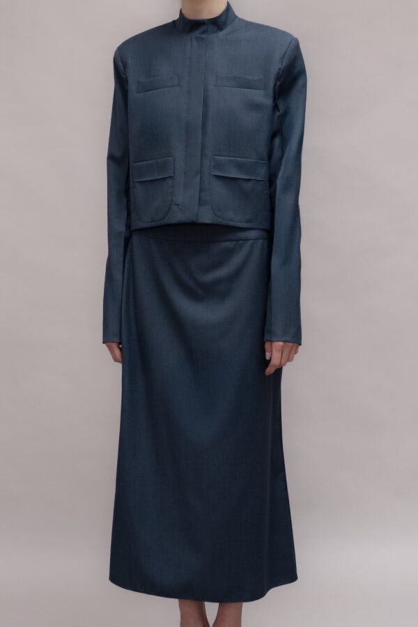 Navy Long Skirt & Cropped Jacket Set