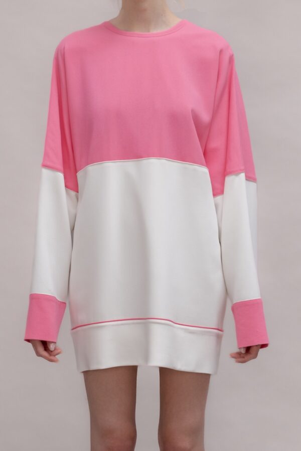 Open-Back Sweatshirt Dress- Pink&White