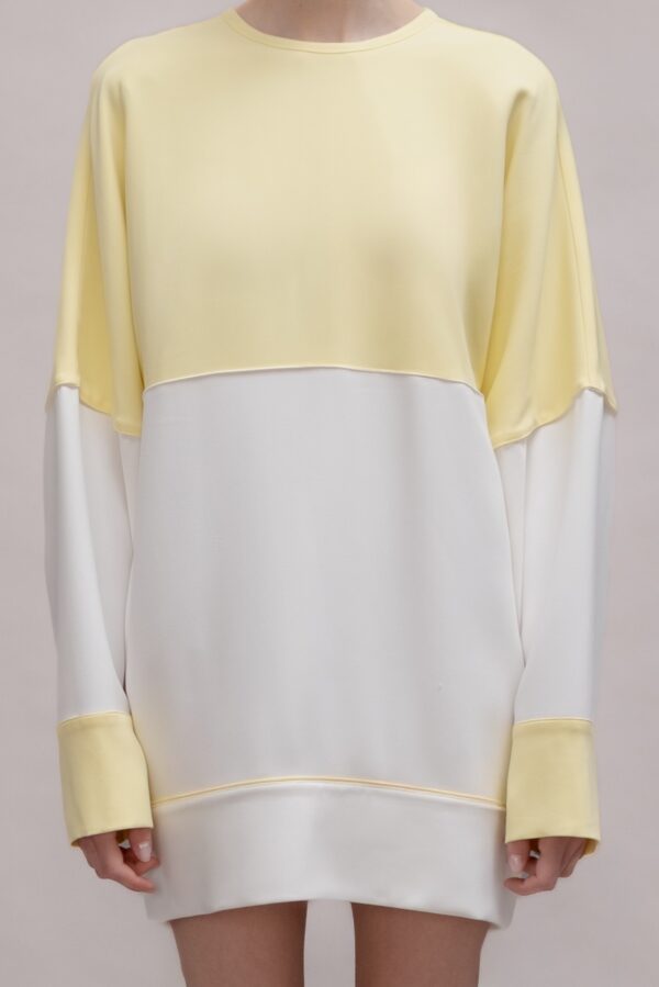 Open-Back Sweatshirt Dress- Yellow&White
