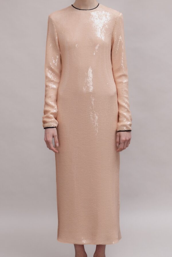 Tie-Back Sequin Midi Dress With Black Piping